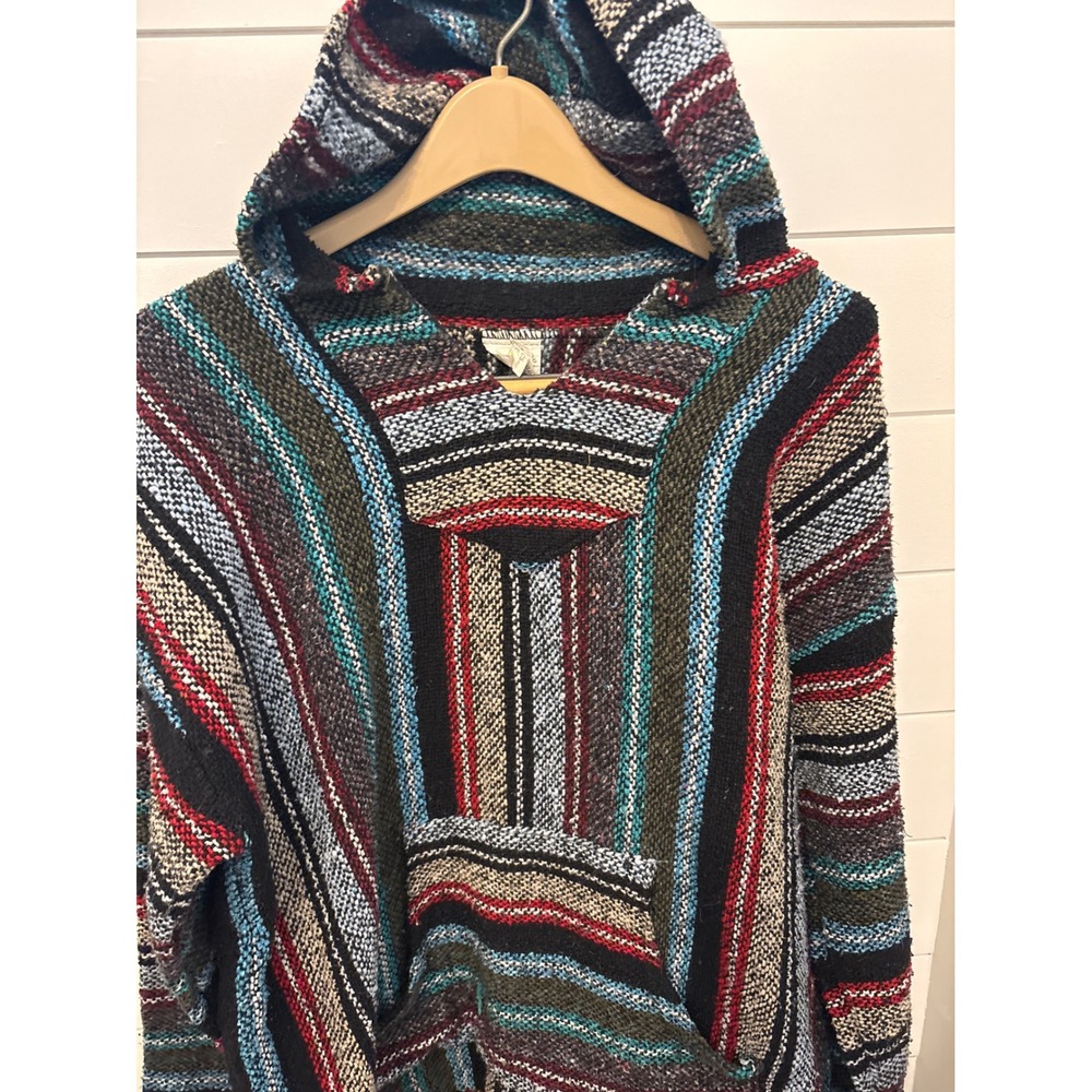 Vintage Sunspecs Baja Hoodie Mexican Poncho Pullover Stripe XL Made‎ in Mexico